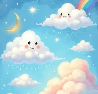 Ilustração de céu com nuvens sorridentes, representando o acolhimento da Pró Futuro